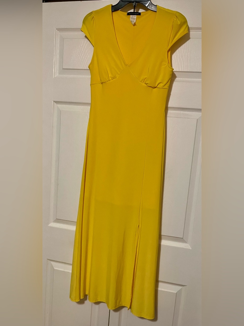 Caution to the Wind Yellow Cap Sleeve Long Dress Front Slit, Size Medium